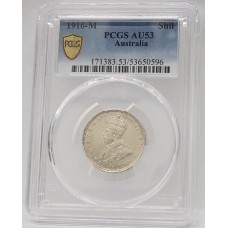 AUSTRALIA 1916 . ONE 1 SHILLING . PCGS AU53